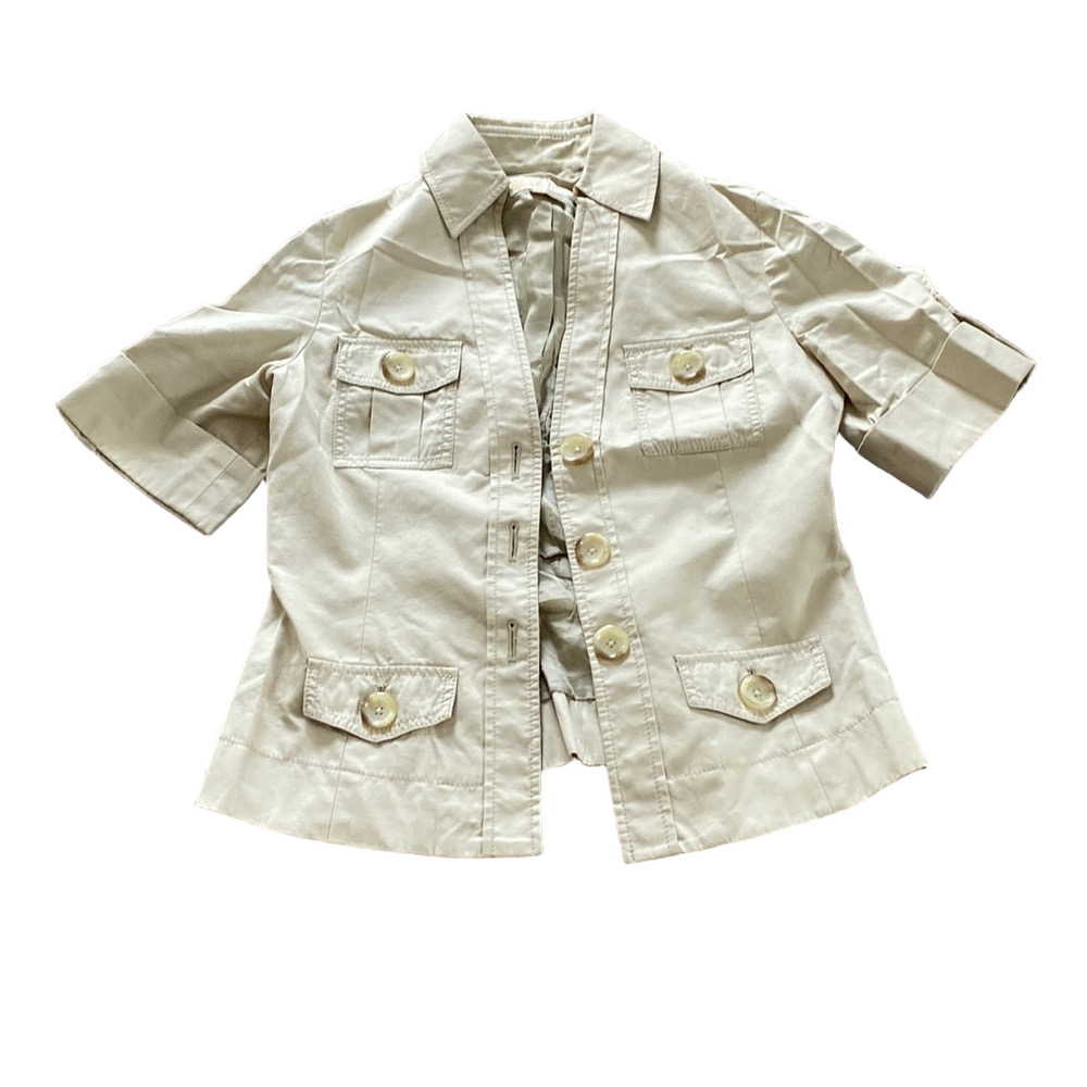 Michael Kors Safari Utility Top SIZE 4 Button Front Belted Pockets Outdoor Shirt